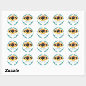 Sticker Rond Élégant Turquoise Rustic Chic Mariage de tournesol (Feuille)
