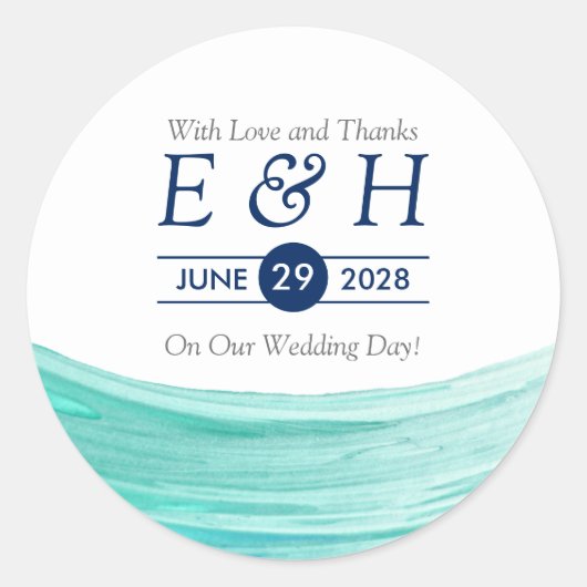 Sticker Rond Elégant Turquoise Tides Plage Mariage Favoriser (Devant)