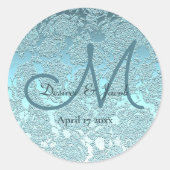 Sticker Rond Élégant Turquoise Vert Mariage Chic Monogramme (Devant)