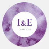 Sticker Rond Élégant Ultra Violet Lavage de Couleur Mariage (Devant)