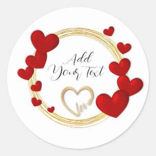 Sticker Rond Élégant Valentines, Amour, Anniversaire Coeur Roug
