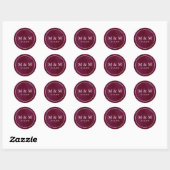 Sticker Rond Élégant Velvety Bourgogne Mariage Classic Monogram (Feuille)