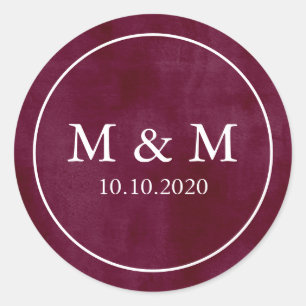 Sticker Rond Élégant Velvety Bourgogne Mariage Classic Monogram