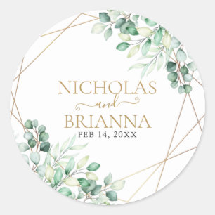 Sticker Rond Elégant verdure Eucalyptus Mariage géométrique or