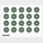 Sticker Rond Élégant vert et blanc Holly Monogram vacances (Feuille)