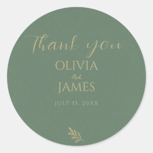 Sticker Rond Élégant Vert & Or minimaliste Merci Mariage