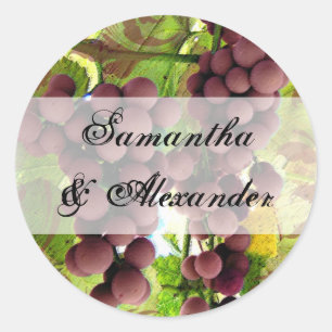Sticker Rond Élégant Vignoble Mariage de raisins pourpre/vert