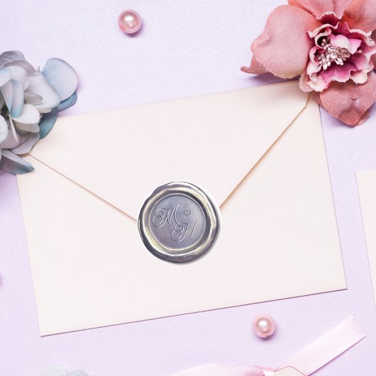 Sticker Rond   Élégant Vintage Élégant Initiales Mariage Lavand