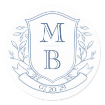 Elegant Vintage French Blue Crest Monogram Initial