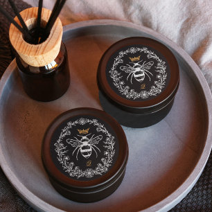 Sticker Rond Elégant Vintage Honey Queen Bee Black & White Clas