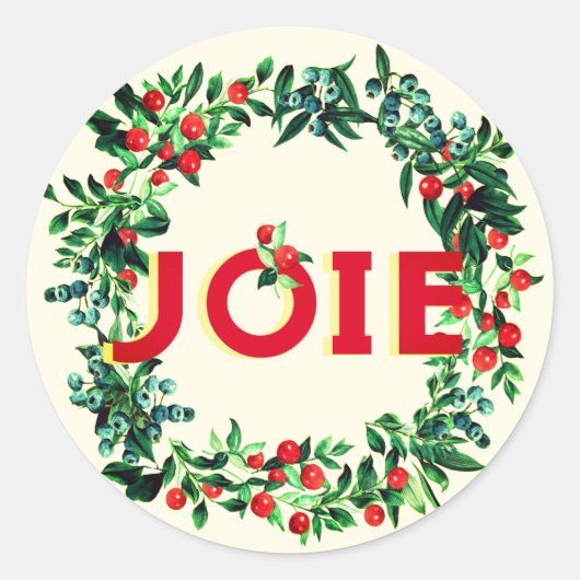 Sticker Rond Elegant Vintage Joy JOIE Berry Wreath (Devant)