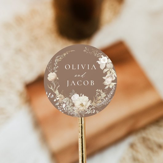 Sticker Rond Élégant Vintage   Mariage Brown