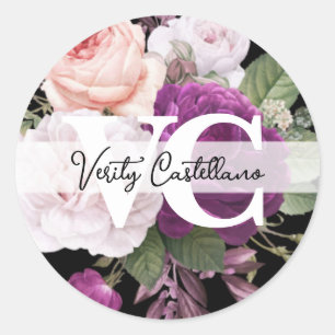 Sticker Rond Elégant Vintage Pêche Roses Floral Simple Personne