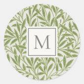Sticker Rond Élégant Vintage vert saule Feuille Monogramme (Devant)