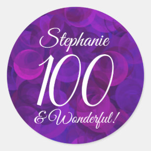 Sticker Rond Elégant violet 100 et merveilleux Anniversaire Fav