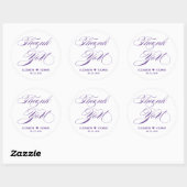 Sticker Rond Élégant violet calligraphie Merci Mariage Faveur (Feuille)