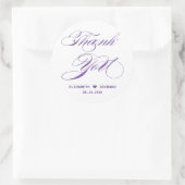 Sticker Rond Élégant violet calligraphie Merci Mariage Faveur (Sac)