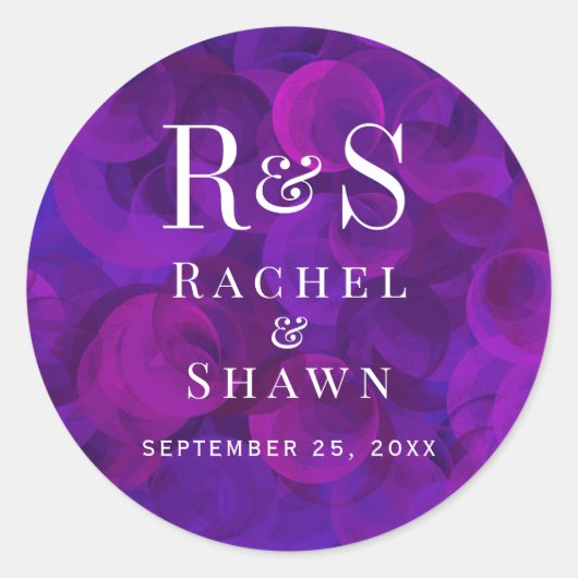 Sticker Rond Élégant violet chic moderne Mariage Monogramme (Devant)