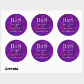 Sticker Rond Élégant violet chic moderne Mariage Monogramme (Feuille)