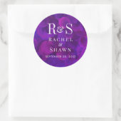 Sticker Rond Élégant violet chic moderne Mariage Monogramme (Sac)
