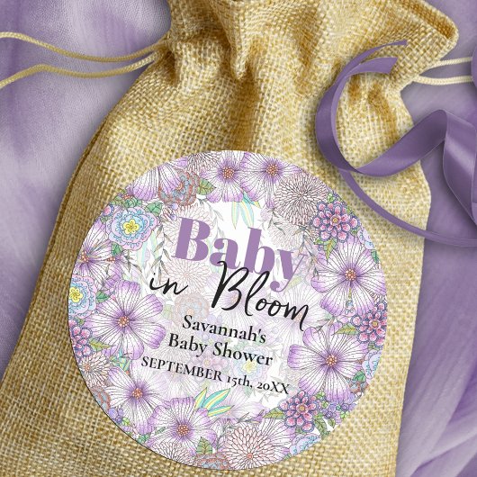 Sticker Rond Élégant violet fleurs de jardin bébé en fleur