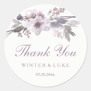 Sticker Rond Élégant violet hiver Mariage Floral Merci