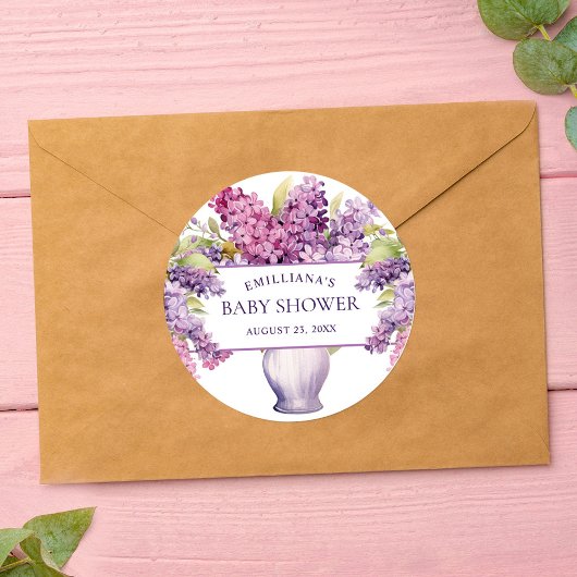 Sticker Rond Élégant violet Lilac Baby shower rustique moderne