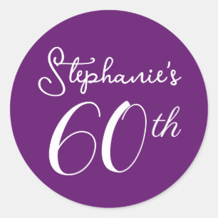 Sticker Rond Élégant violet Monogramme 60e fête d'anniversaire