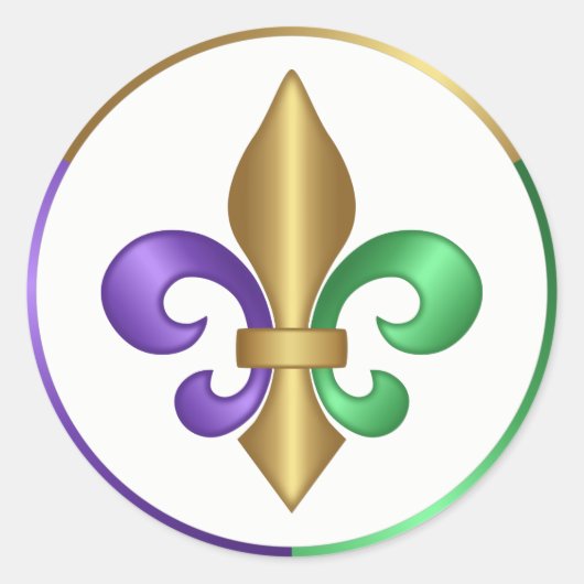Sticker Rond Élégant violet or vert français Fleur de Lis (Devant)