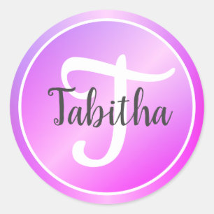 Sticker Rond Élégant violet pastel rose Ombre Nom monogramme