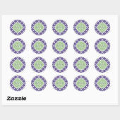 Sticker Rond Élégant violet Quatrefoil et nom vert Monogramme (Feuille)