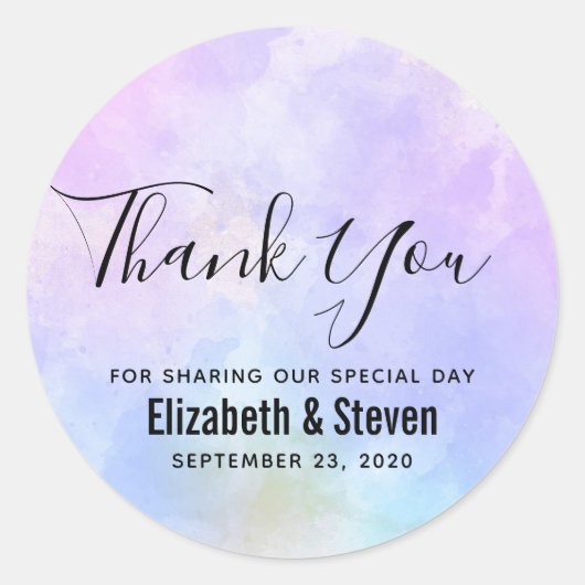 Sticker Rond Elégant violet rose bleu Mariage d'aquarelle Merci (Devant)
