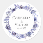 Sticker Rond Élégant violet Rose Floral Hiver Soirée Mariage (Devant)