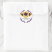 Sticker Rond Élégant violet rustique chic Mariage de tournesol (Sac)
