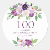 Sticker Rond Élégant violet | Violet Floral 100e anniversaire (Devant)