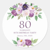 Sticker Rond Élégant violet | Violet Floral 80e anniversaire (Devant)