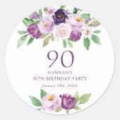 Sticker Rond Élégant violet | Violet Floral 90e anniversaire (Devant)