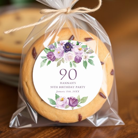 Sticker Rond Élégant violet | Violet Floral 90e anniversaire
