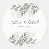 Sticker Rond Elegant Watercolor Leaves Wedding (Devant)