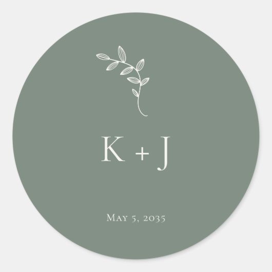 Sticker Rond Elegant Wedding Minimal Sage Green Envelope Seal (Devant)