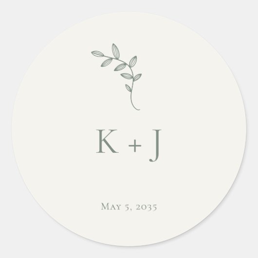 Sticker Rond Elegant Wedding Minimal Sage Green Envelope Seal (Devant)