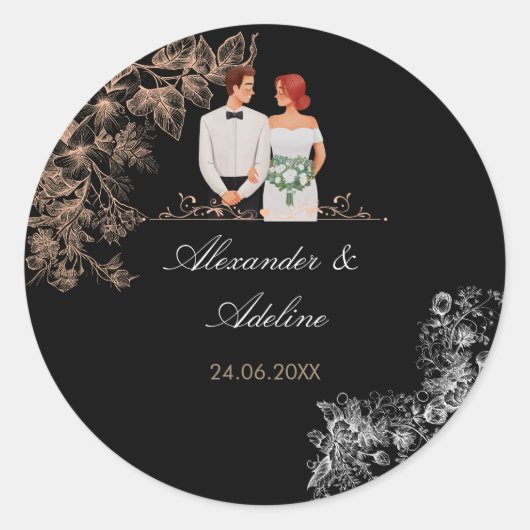 Sticker Rond Elegant Wedding with Dark Floral (Devant)