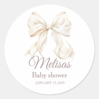 Sticker Rond Elegant White Bow Baby Shower Classic Round Stick