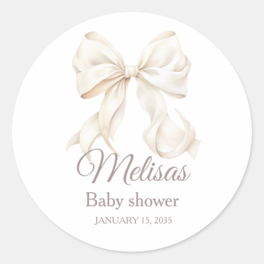 Sticker Rond Elegant White Bow Baby Shower  Classic Round Stick (Devant)