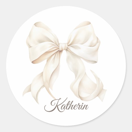 Sticker Rond Elegant White Bow Baby Shower Classic Round Stick (Devant)