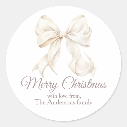 Sticker Rond Elegant White Bow Merry Christmas (Devant)