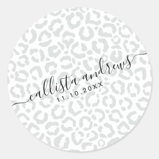 Sticker Rond Elegant White Gray Leopard Cheetah Animal Print (Devant)