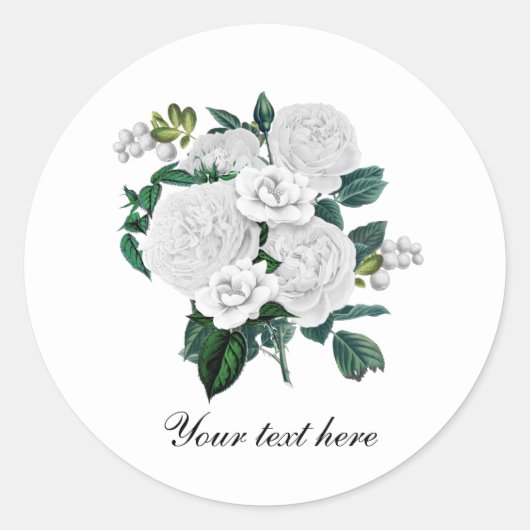 Sticker Rond Elegant white roses customizable (Devant)