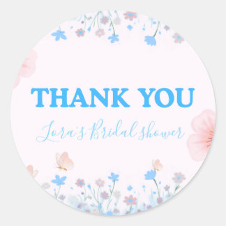 Sticker Rond Elegant wildflower blue bridal shower thank you