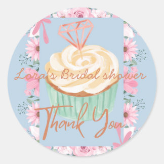 Sticker Rond Elegant wildflower blue bridal shower thank you